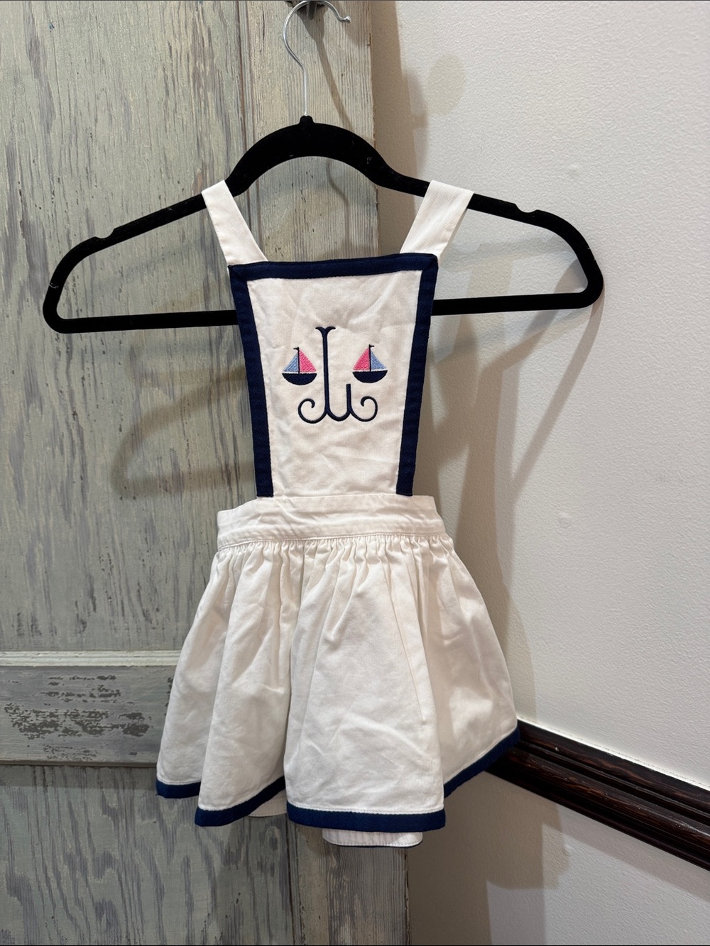 Hannah Kate Sailboat Pinafore Dress L embroidered Cotton Dress Size 4